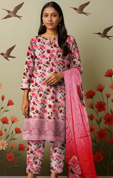 Digital Lawn 3-Piece with Voile Dupatta