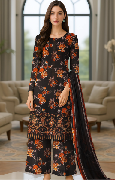 Digital Lawn 3-Piece with Voile Dupatta