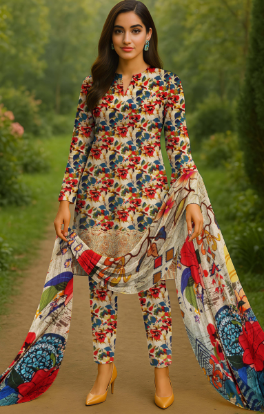 Digital Lawn 3-Piece with Voile Dupatta