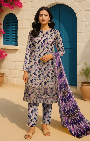 Digital Lawn 3-Piece with Voile Dupatta