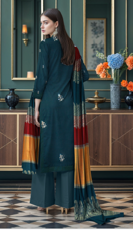 Teal Blue Dhanak Lazer Cut Front with 3D Shawl