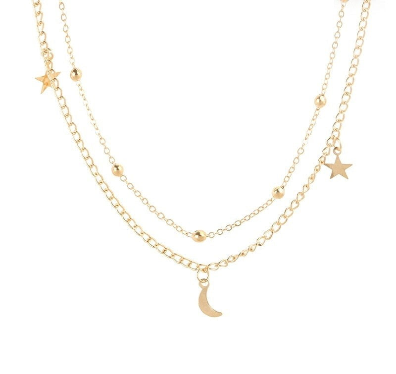 Balls/Moons/Stars Curb Layered Necklace