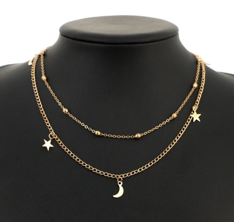 Balls/Moons/Stars Curb Layered Necklace