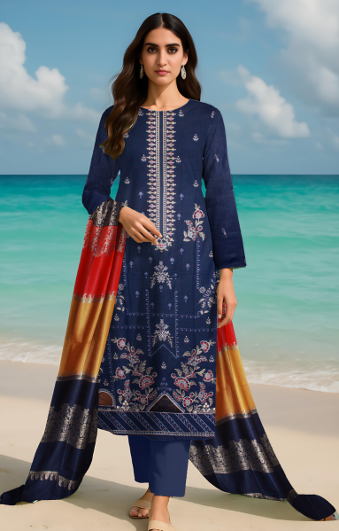 Nosheen Dhanak Laser Cut Front with 3d Shawl
