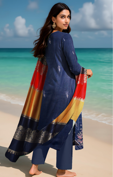 Nosheen Dhanak Laser Cut Front with 3d Shawl