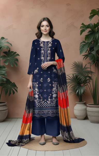Deep Blue Dhanak 2 head sequence embroidery front