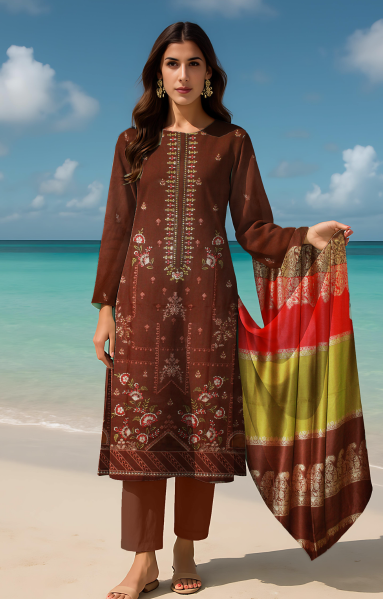 Nosheen Dhanak Laser Cut Front with 3d Shawl