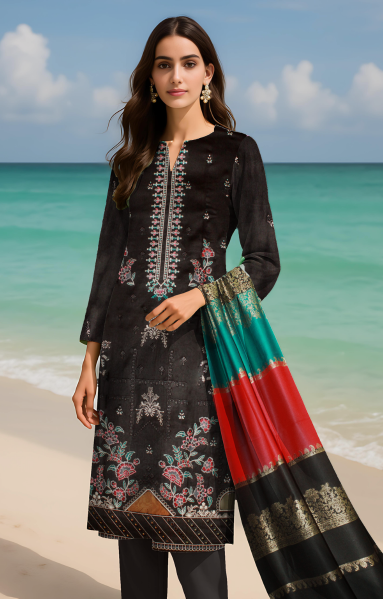 Nosheen Dhanak Laser Cut Front with 3d Shawl