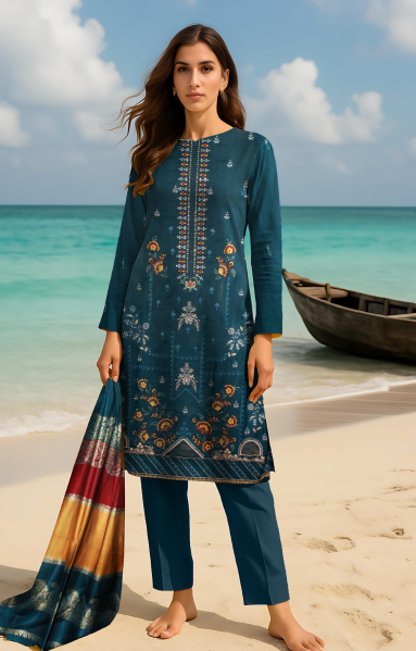 Nosheen Dhanak Laser Cut Front with 3d Shawl