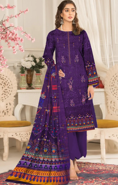 Cross Stitch 3 Piece - Printed Lawn Suit