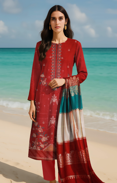 Nosheen Dhanak Laser Cut Front with 3d Shawl