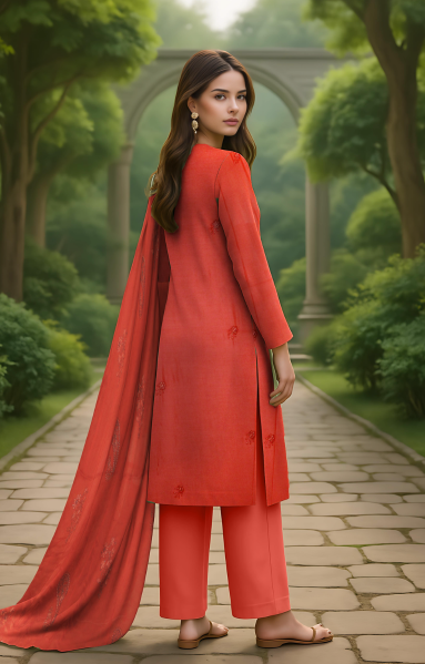 Linen 3 Piece – Dual Head Embroidery & Bamber Dupatta