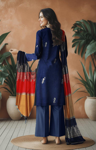 Deep Blue Dhanak 2 head sequence embroidery front
