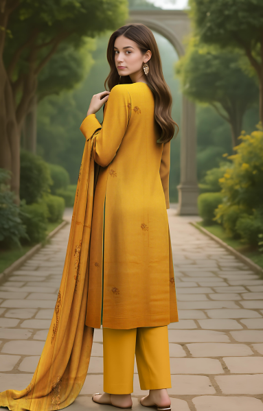 Linen 3 Piece – Dual Head Embroidery & Bamber Dupatta