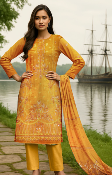 Viscose Bana Dora Embroidered Suit with Brosha Dupatta