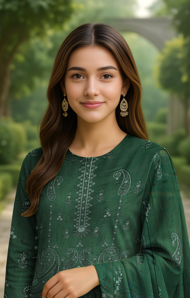 Linen 3 Piece – Dual Head Embroidery & Bamber Dupatta