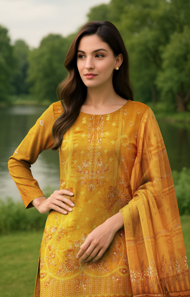 Viscose Bana Dora Embroidered Suit with Brosha Dupatta