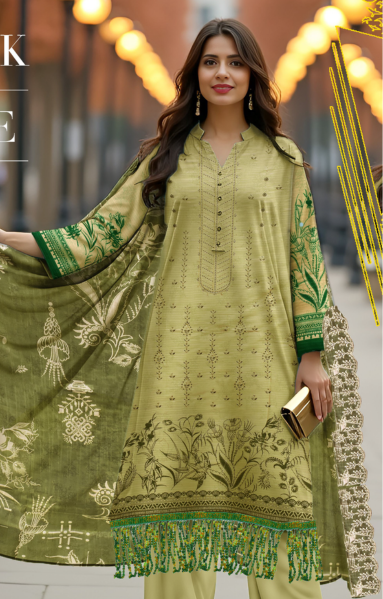 Lawn 3-Piece Printed Suit – Soft Mustard