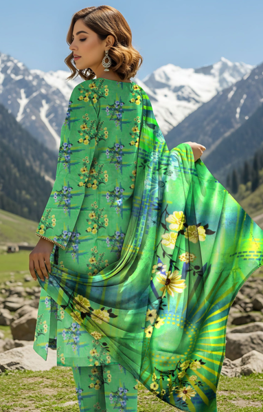 3 Piece Digital Linen Embroidered Suit