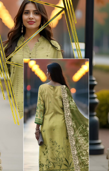 Lawn 3-Piece Printed Suit – Soft Mustard