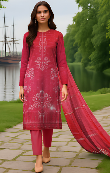 Viscose Bana Dora Embroidered Suit with Brosha Dupatta