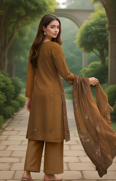 Linen 3 Piece – Dual Head Embroidery & Bamber Dupatta