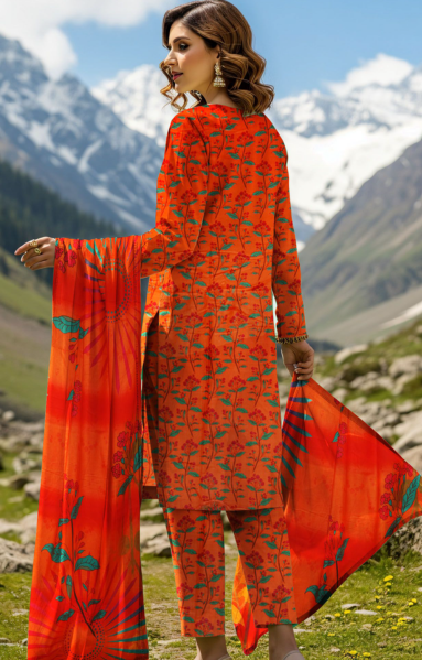 3 Piece Digital Linen Embroidered Suit