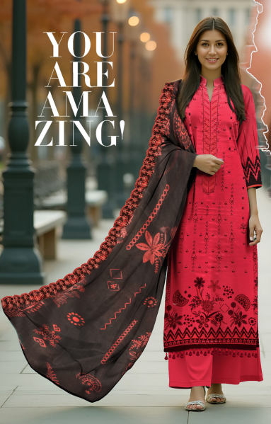 Lawn 3-Piece Printed Suit - Ruby Red