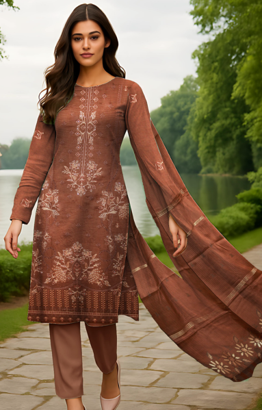 Viscose Bana Dora Embroidered Suit with Brosha Dupatta