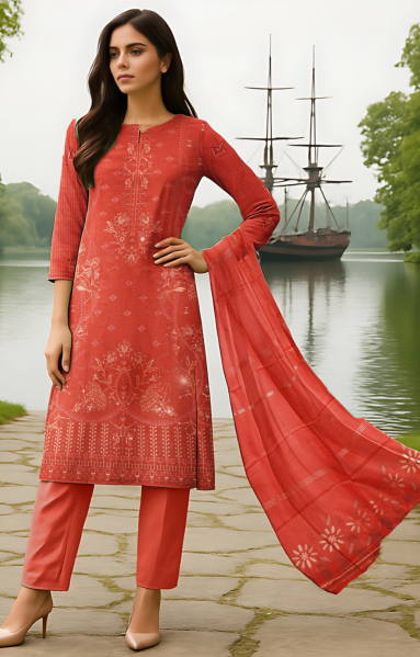 Viscose Bana Dora Embroidered Suit with Brosha Dupatta