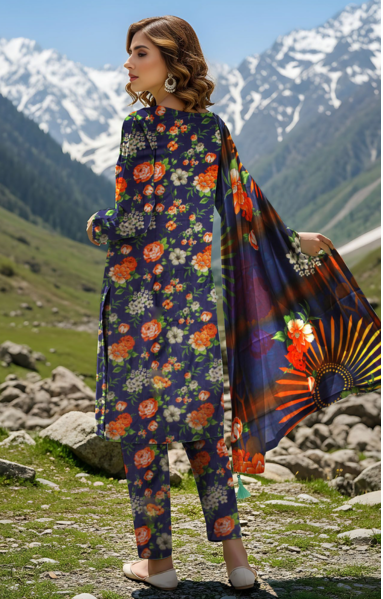 3 Piece Digital Linen Embroidered Suit