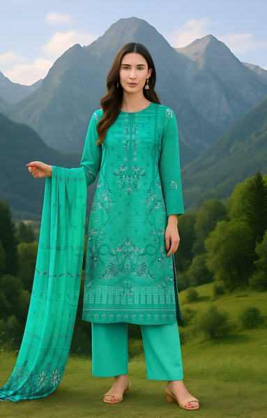 Viscose Bana Dora Embroidered Suit with Brosha Dupatta