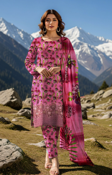 3 Piece Digital Linen Embroidered Suit