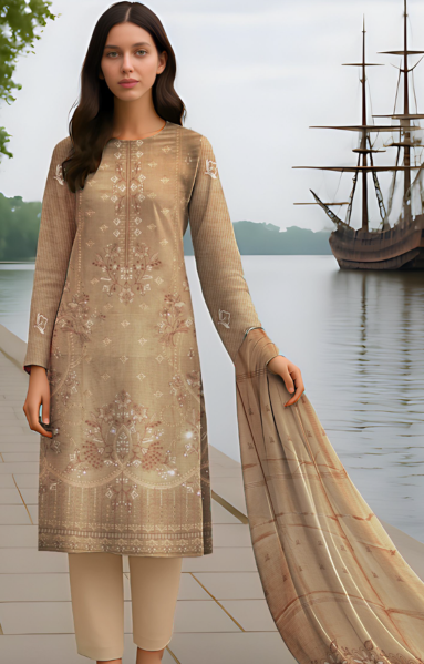 Viscose Bana Dora Embroidered Suit with Brosha Dupatta