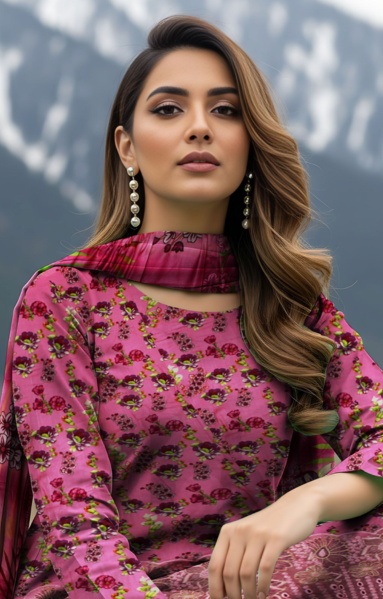 3 Piece Digital Linen Embroidered Suit
