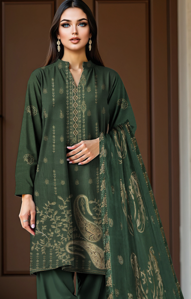 2-Head Embroidered Linen with 4-Side Lace Dupatta