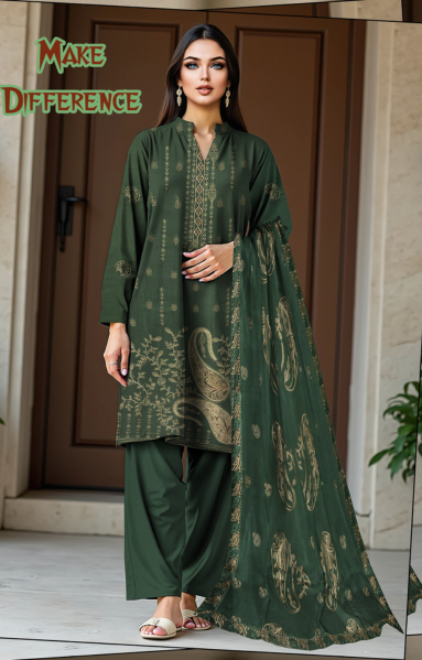 2-Head Embroidered Linen with 4-Side Lace Dupatta