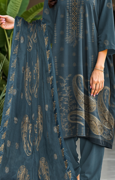 2-Head Embroidered Linen with 4-Side Lace Dupatta
