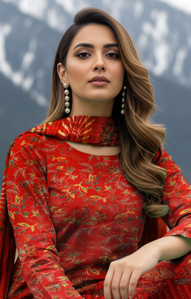 3 Piece Digital Linen Embroidered Suit
