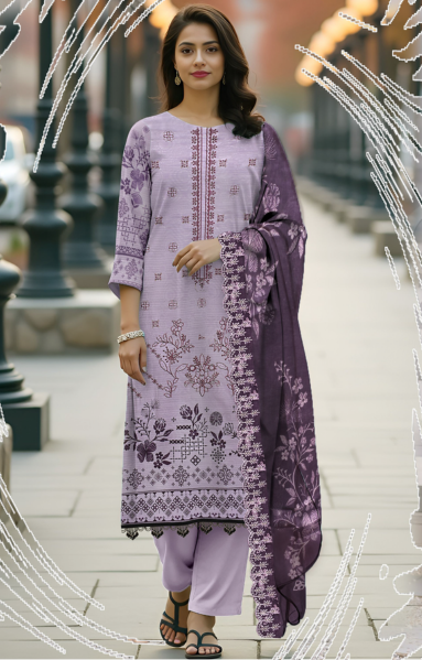 Lawn 3-Piece Printed Suit - Lavender Bloom