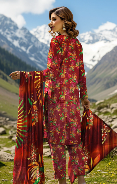 Digital Linen Embroidered Suit