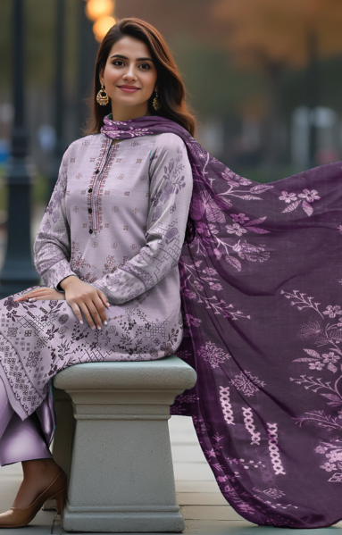 Lawn 3-Piece Printed Suit - Lavender Bloom