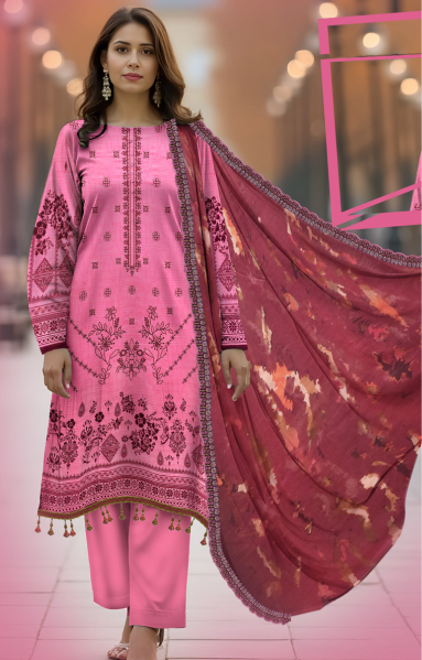 Lawn 3-Piece Printed Suit - Hot Pink
