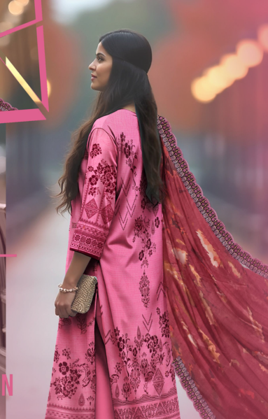 Lawn 3-Piece Printed Suit - Hot Pink