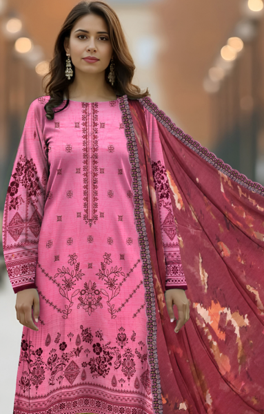 Lawn 3-Piece Printed Suit - Hot Pink