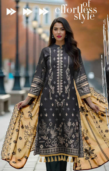 Lawn 3-Piece Printed Suit - Charcoal