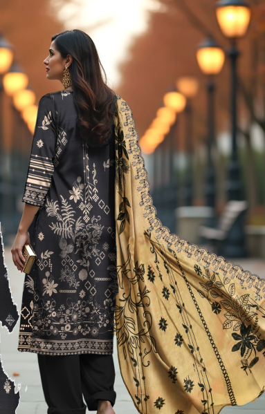Lawn 3-Piece Printed Suit - Charcoal