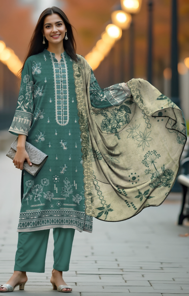 Lawn 3-Piece Printed Suit - Teal