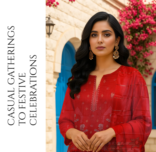 Scarlet Bloom – Vibrant Red Viscose Set