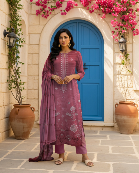 Rosé Orchid – Embroidered Viscose Set